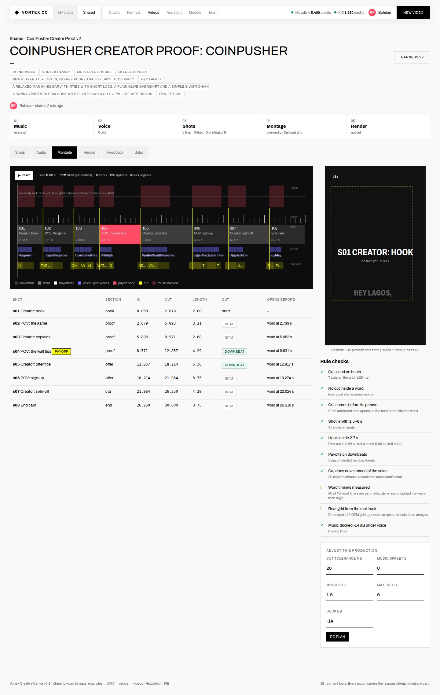 Current montage tab with an engineering timeline, millisecond table and tolerance fields