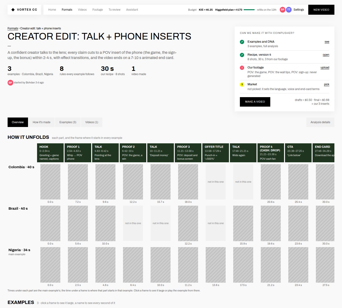 Built: The one-liner once, four facts, the checklist (examples and DNA ✓, recipe ✓, our