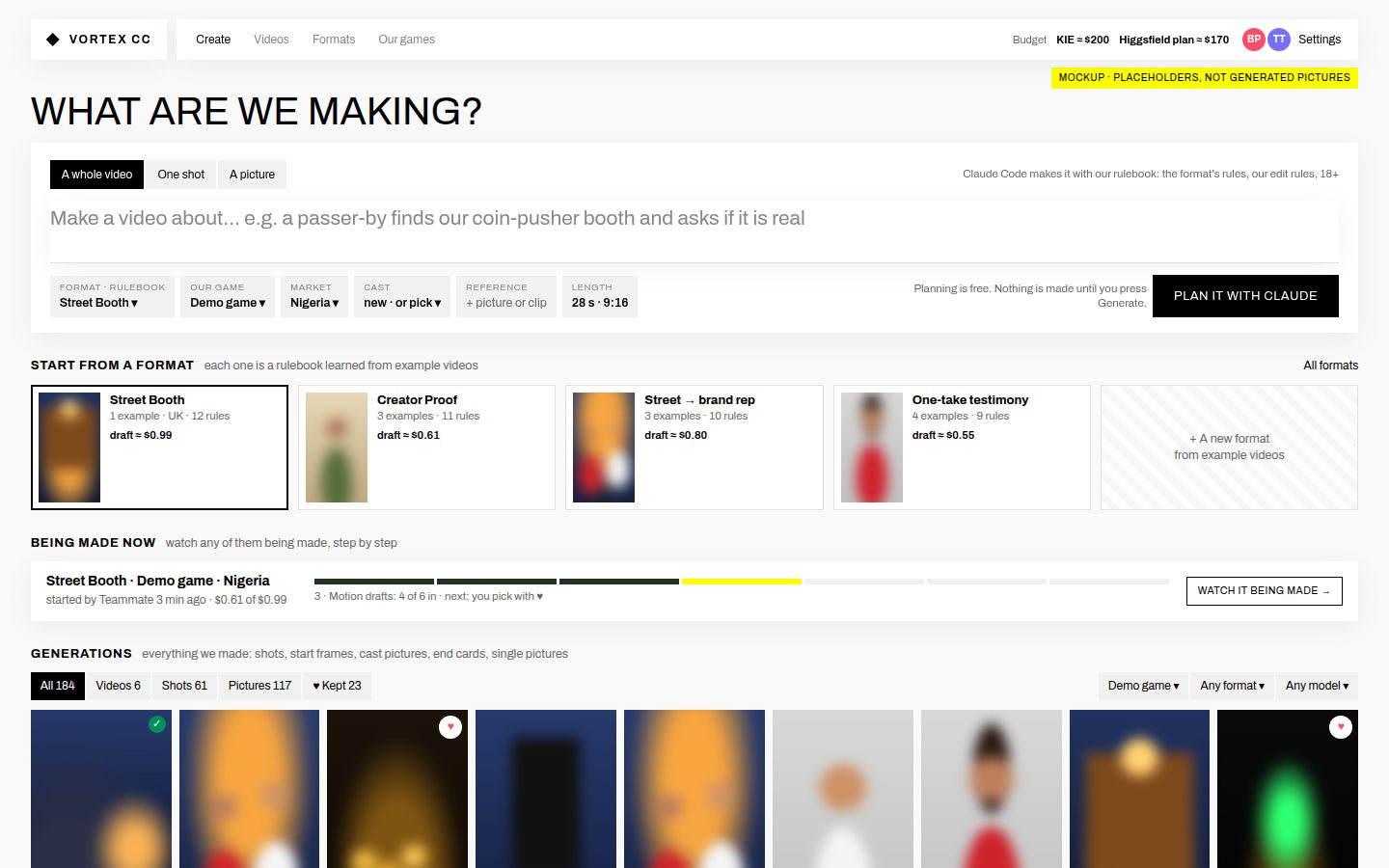 The Create page