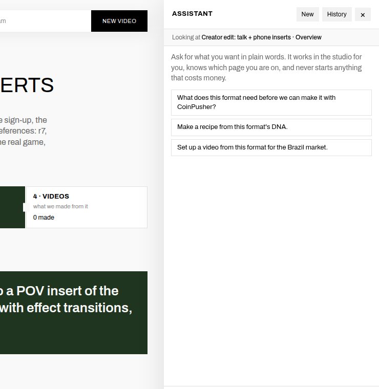 The assistant panel docked on the right
