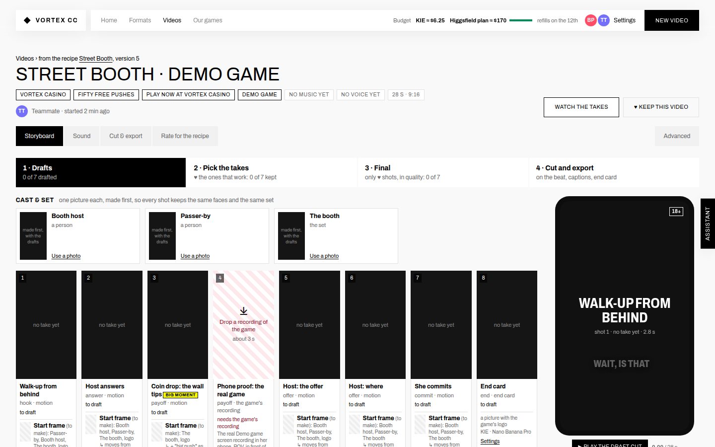 Storyboard before a run